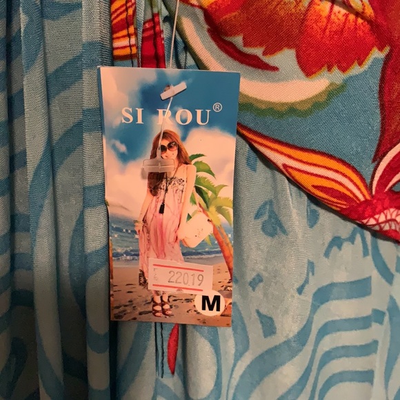 Maxi dress turquoise red yellow flowers - Picture 5 of 5